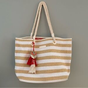 Vera Bradley Striped Tan and Cream Tote/Beach Bag